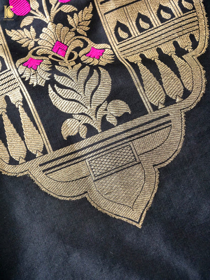 Banarasi Katan Silk Kurta Fabric with Salwar in Jet Black
