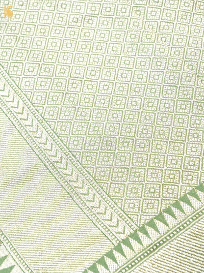 Khinkhwab Banarasi Tussar Georgette Meenakari cutwork saree in sage green with ornate woven detailing