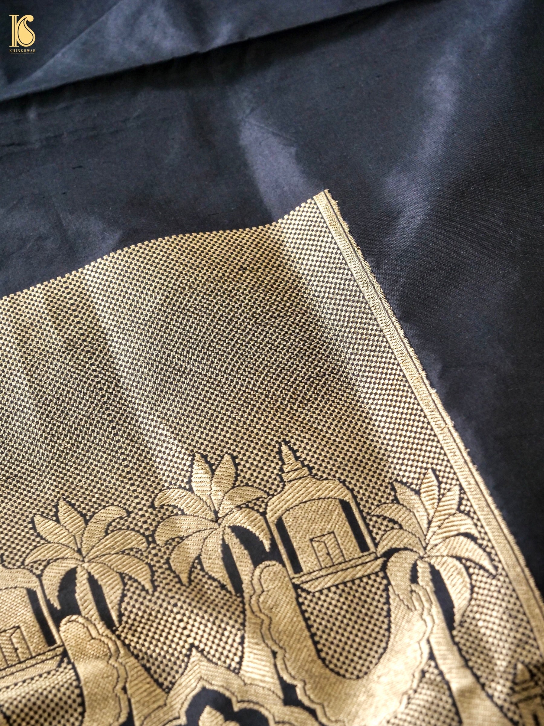 Banarasi Katan Silk Kurta Fabric with Salwar in Jet Black