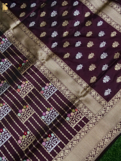 Banarasi Katan Silk Kadwa Booti Handwoven Saree in Deep Wine