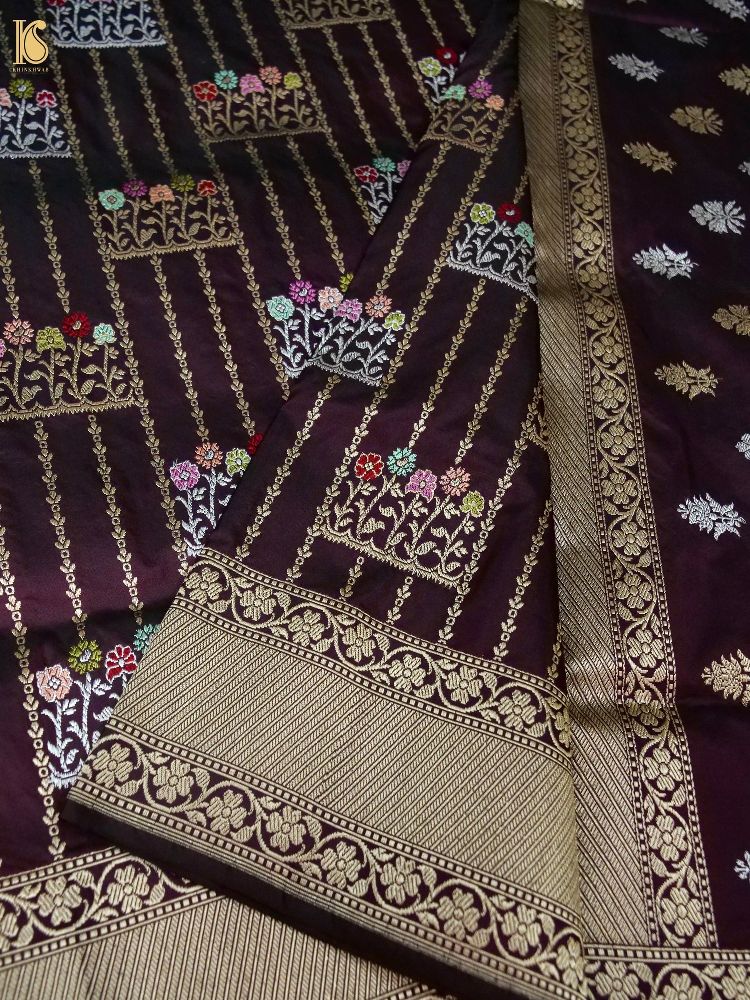 Banarasi Katan Silk Kadwa Booti Handwoven Saree in Deep Wine