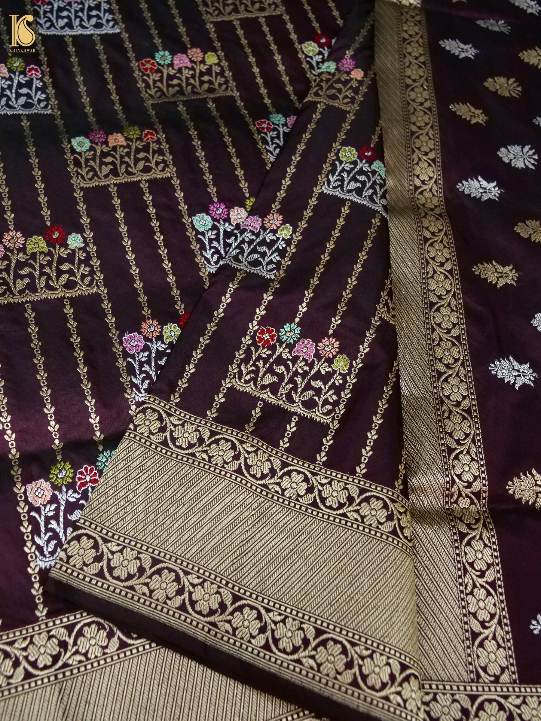 Banarasi Katan Silk Kadwa Booti Handwoven Saree in Deep Wine