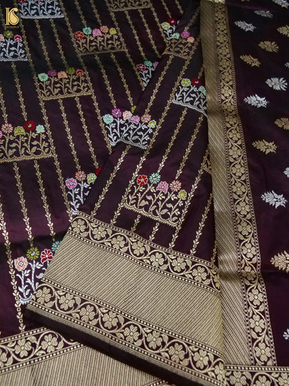 Banarasi Katan Silk Kadwa Booti Handwoven Saree in Deep Wine