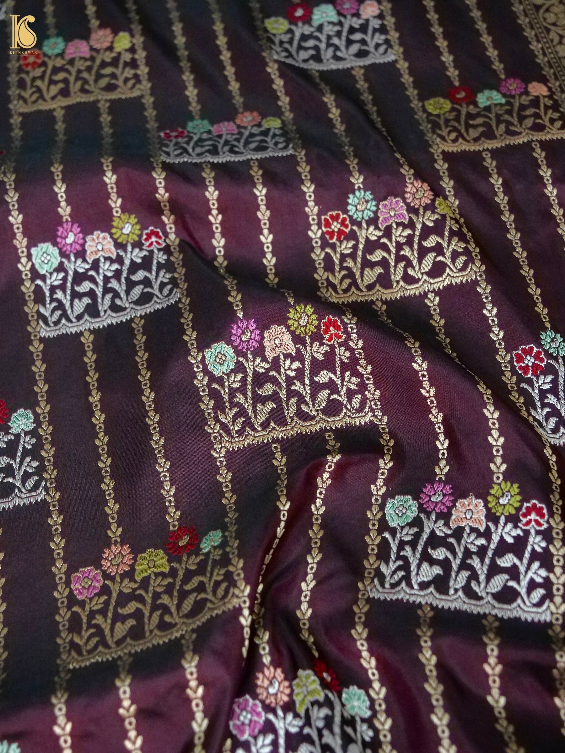 Banarasi Katan Silk Kadwa Booti Handwoven Saree in Deep Wine