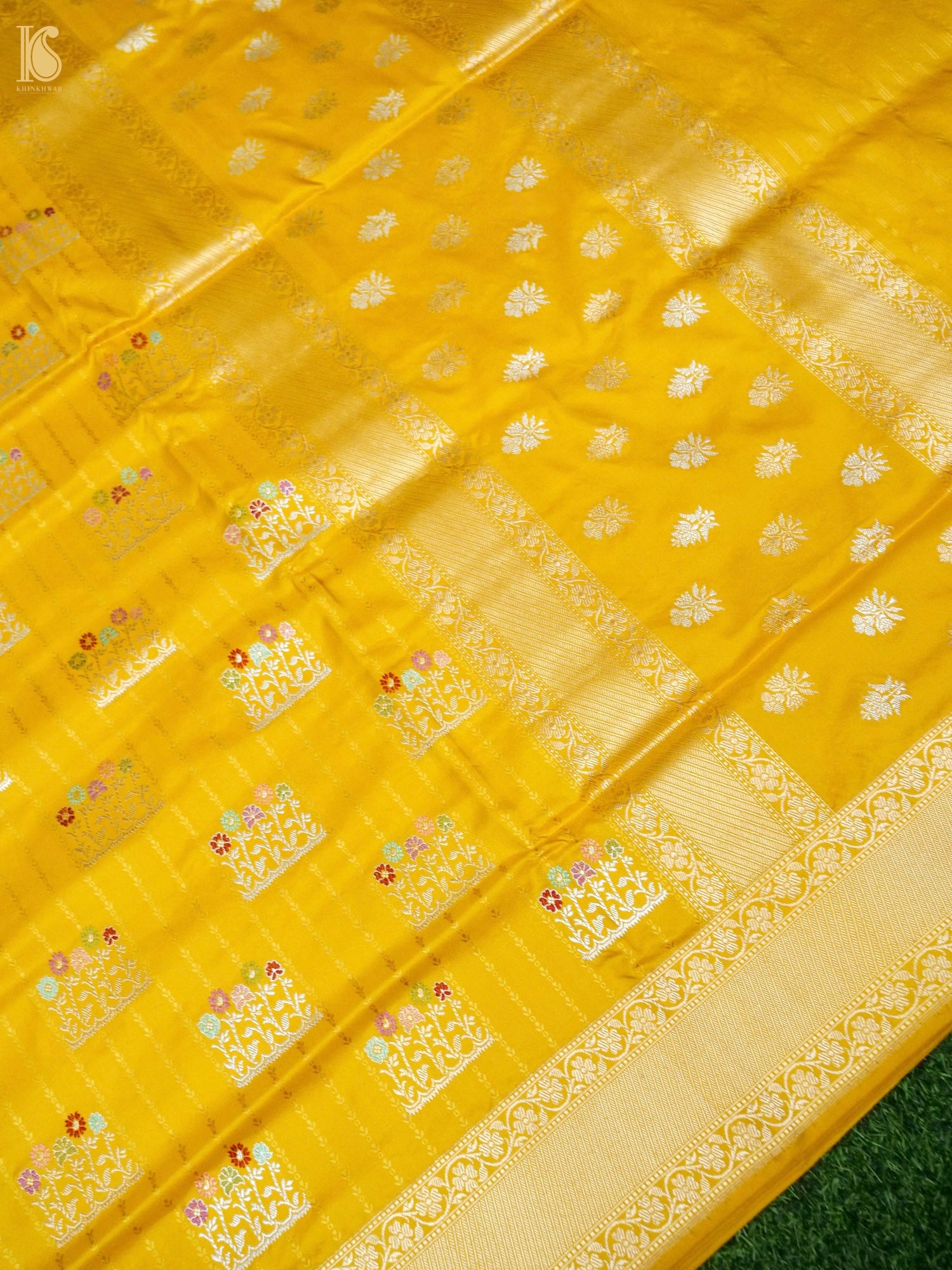 Banarasi Katan Silk Kadwa Jangla Handwoven Saree in Marigold Yellow
