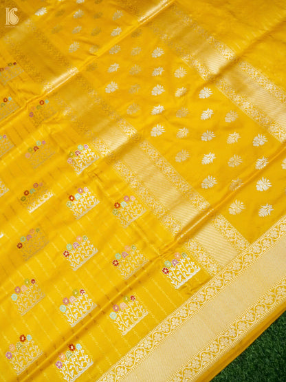 Banarasi Katan Silk Kadwa Jangla Handwoven Saree in Marigold Yellow