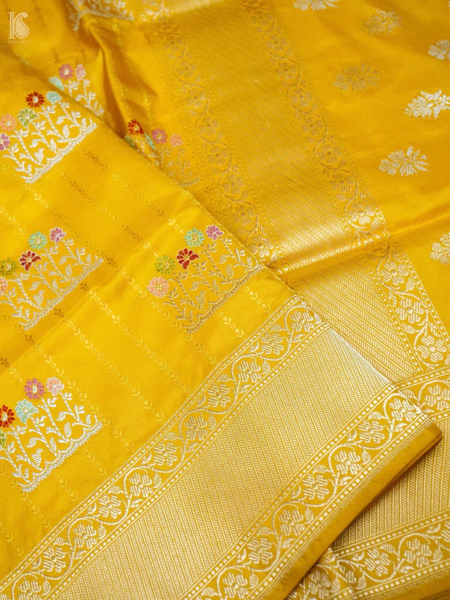 Banarasi Katan Silk Kadwa Jangla Handwoven Saree in Marigold Yellow
