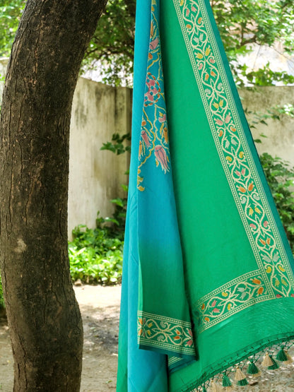 Handwoven Banarasi Chiniya Silk Dupatta in Aqua Green - Noor