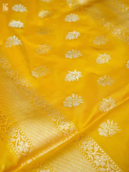 Banarasi Katan Silk Kadwa Jangla Handwoven Saree in Marigold Yellow
