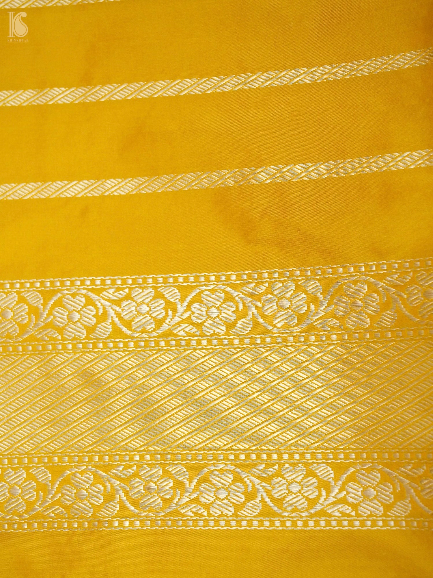 Banarasi Katan Silk Kadwa Jangla Handwoven Saree in Marigold Yellow