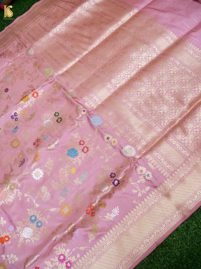 Banarasi Katan Silk Kadwa Jangla Handwoven Saree in Blush Pink