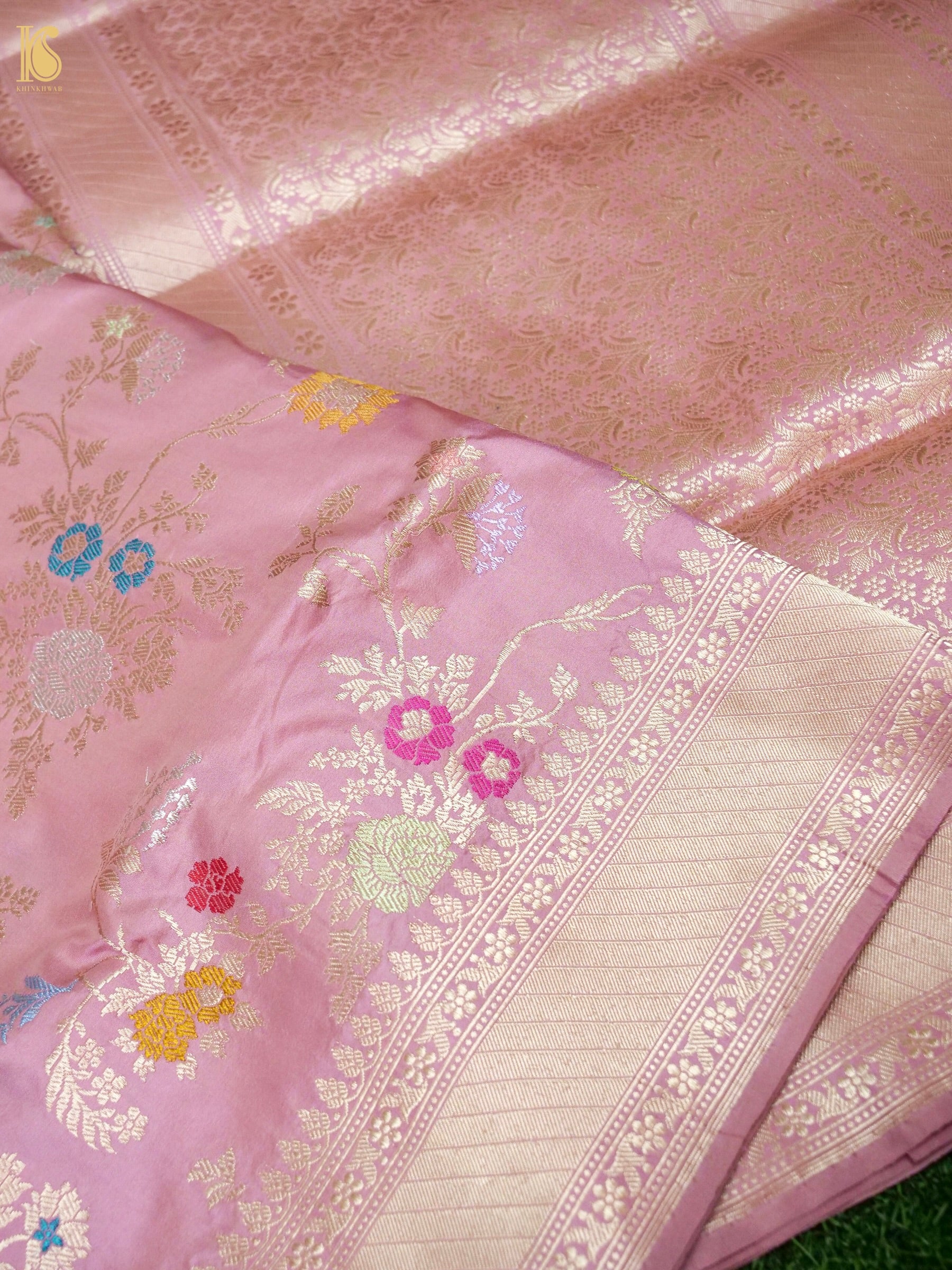 Banarasi Katan Silk Kadwa Jangla Handwoven Saree in Blush Pink