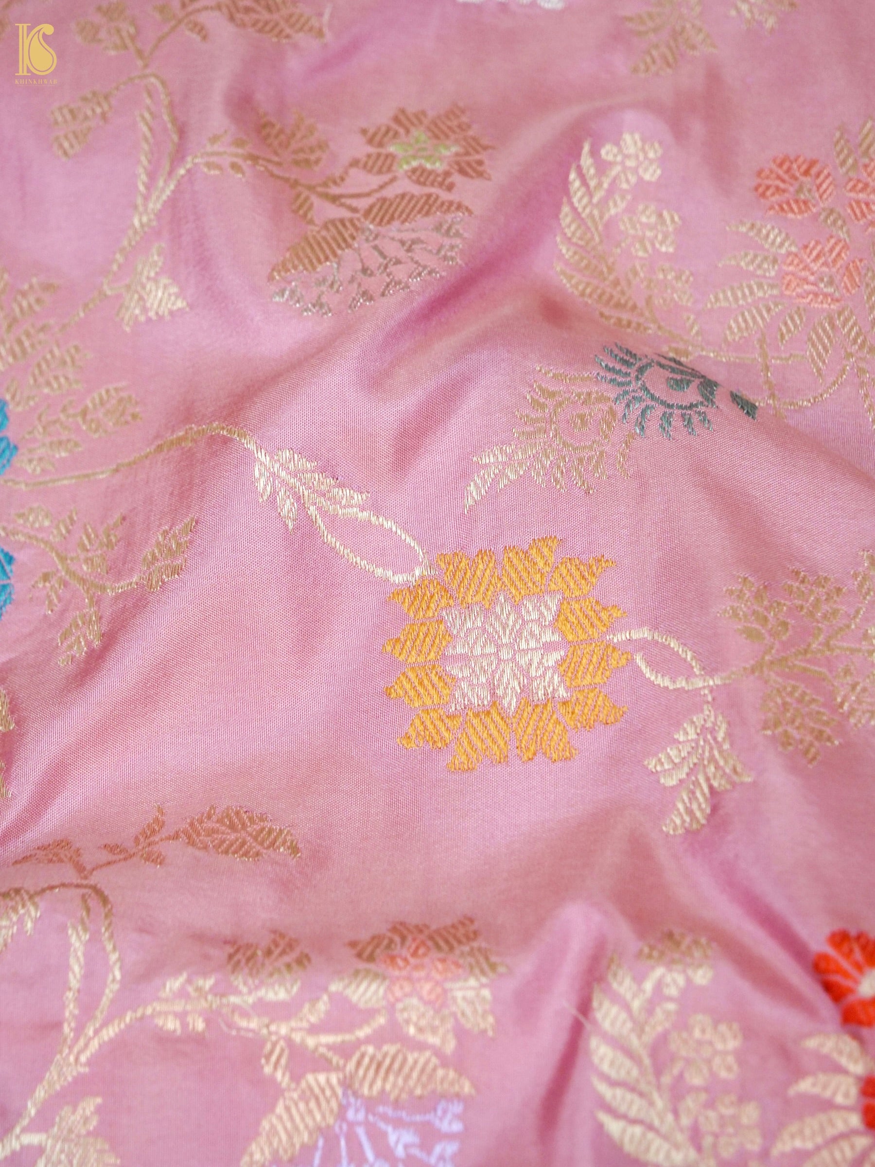 Banarasi Katan Silk Kadwa Jangla Handwoven Saree in Blush Pink