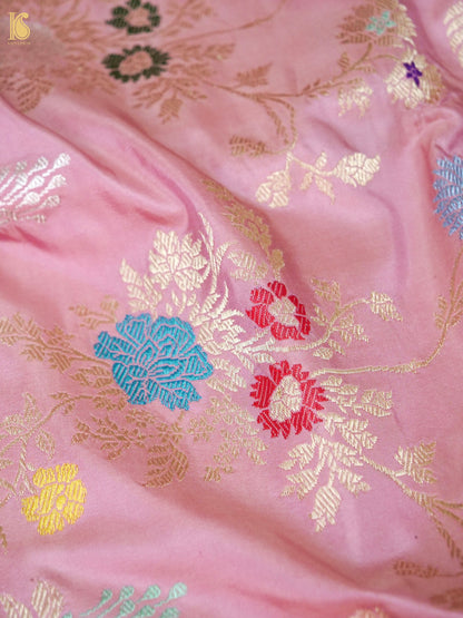 Banarasi Katan Silk Kadwa Jangla Handwoven Saree in Blush Pink