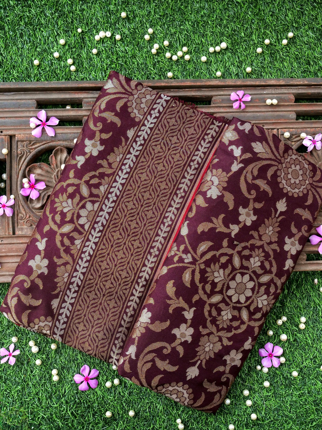 Banarasi Katan Silk Jamdani Saree in Wine Maroon