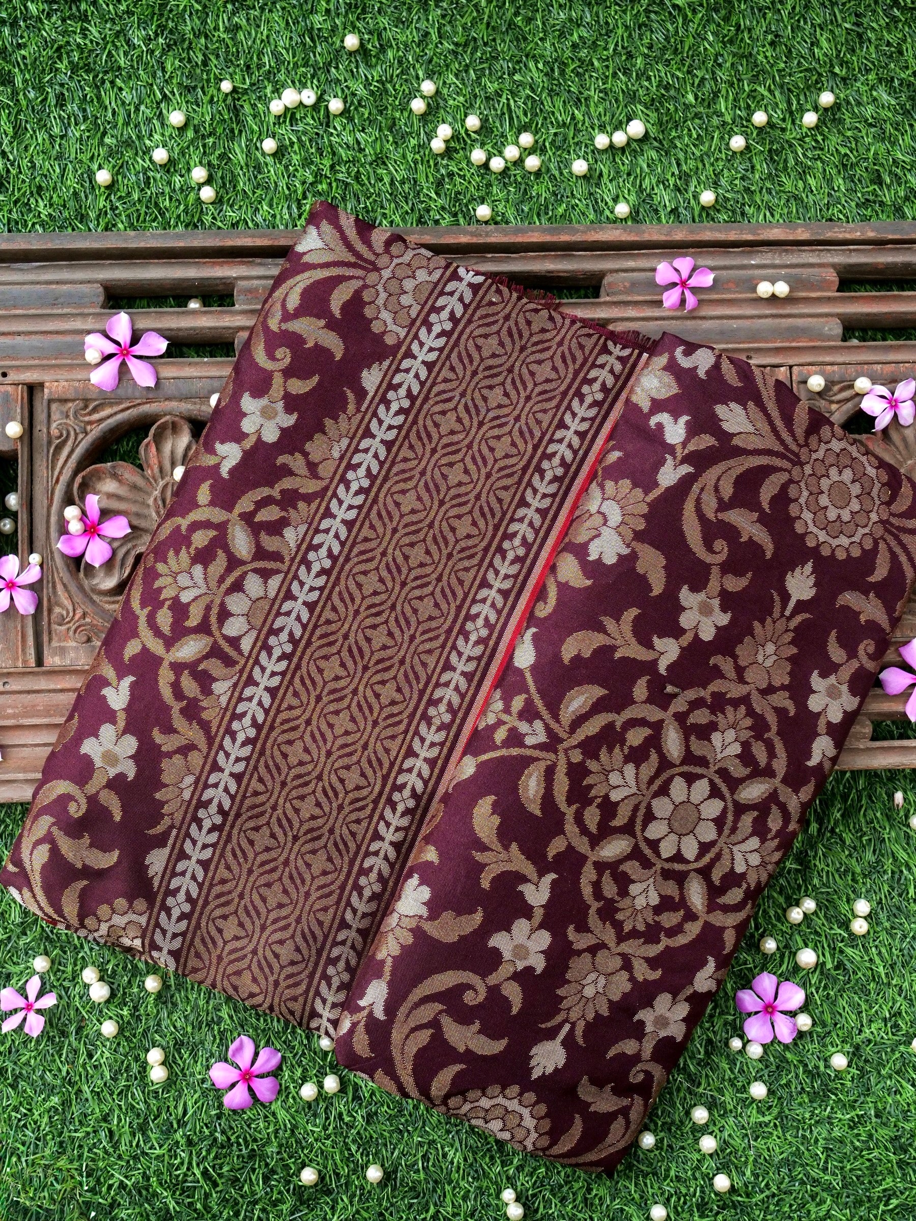 Banarasi Katan Silk Jamdani Saree in Wine Maroon