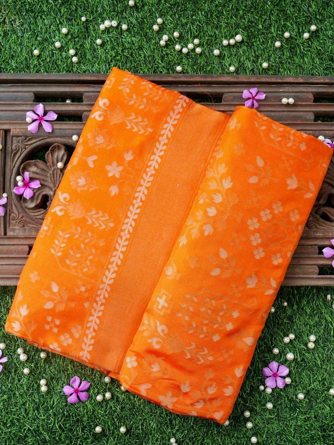 Banarasi Katan Silk Jamdani Saree in Saffron Orange