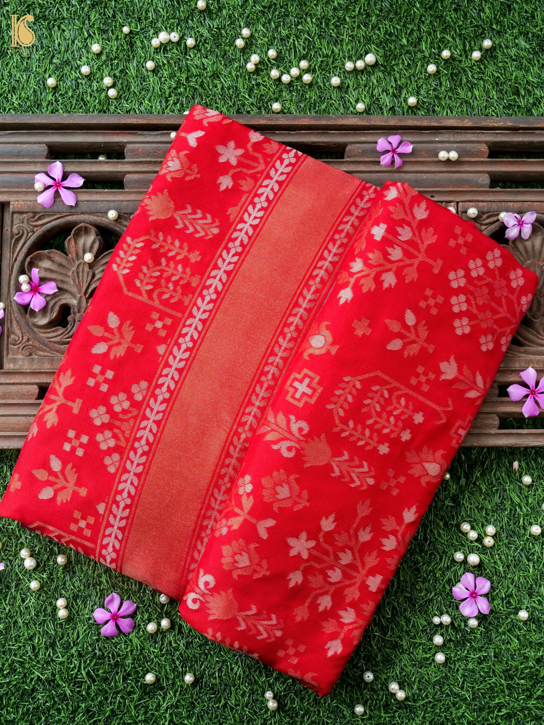 Banarasi Katan Silk Jamdani Saree in Tomato Red