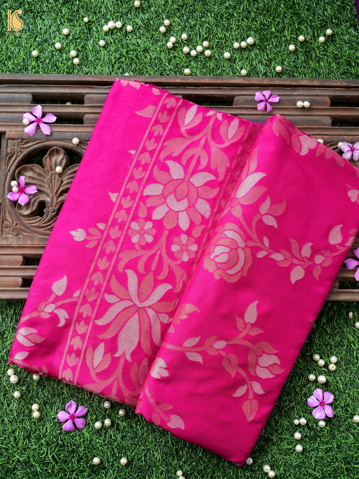 Banarasi Katan Silk Jamdani Saree in Rani Pink