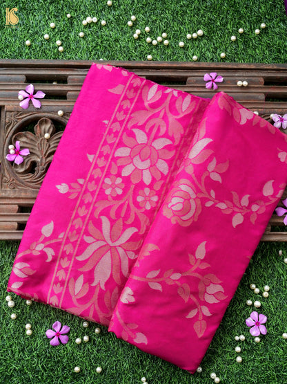 Banarasi Katan Silk Jamdani Saree in Rani Pink