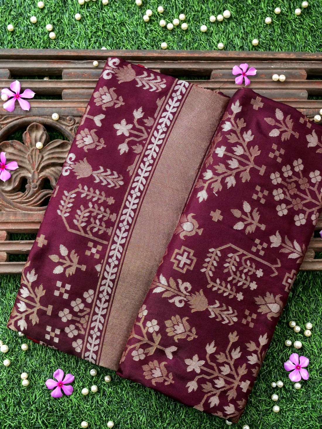 Banarasi Katan Silk Jamdani Saree in Wine Maroon