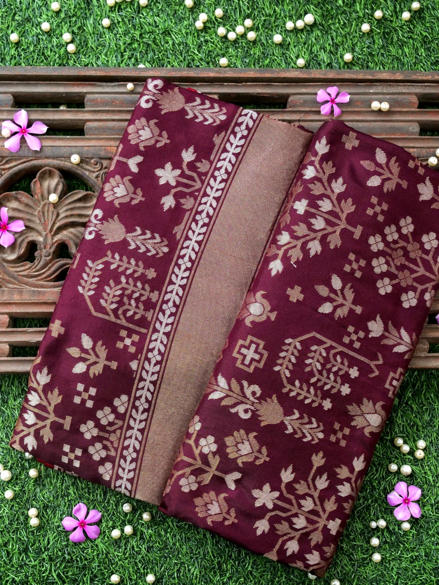 Banarasi Katan Silk Jamdani Saree in Wine Maroon