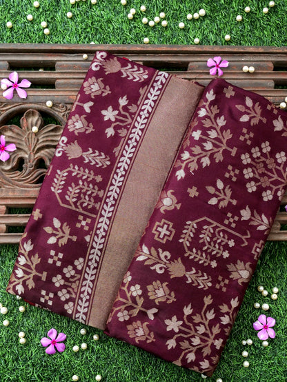 Banarasi Katan Silk Jamdani Saree in Wine Maroon