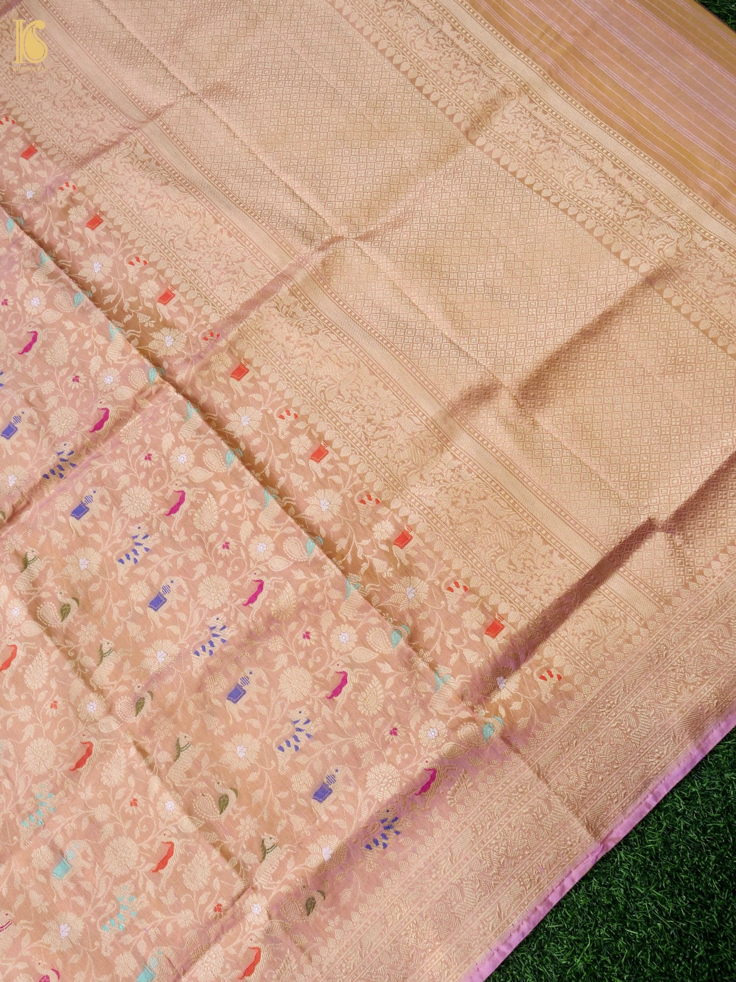 Handwoven Banarasi Katan Silk Shikargah Dupatta in Peach Gold