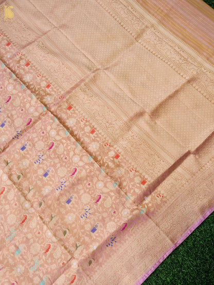Handwoven Banarasi Katan Silk Shikargah Dupatta in Peach Gold