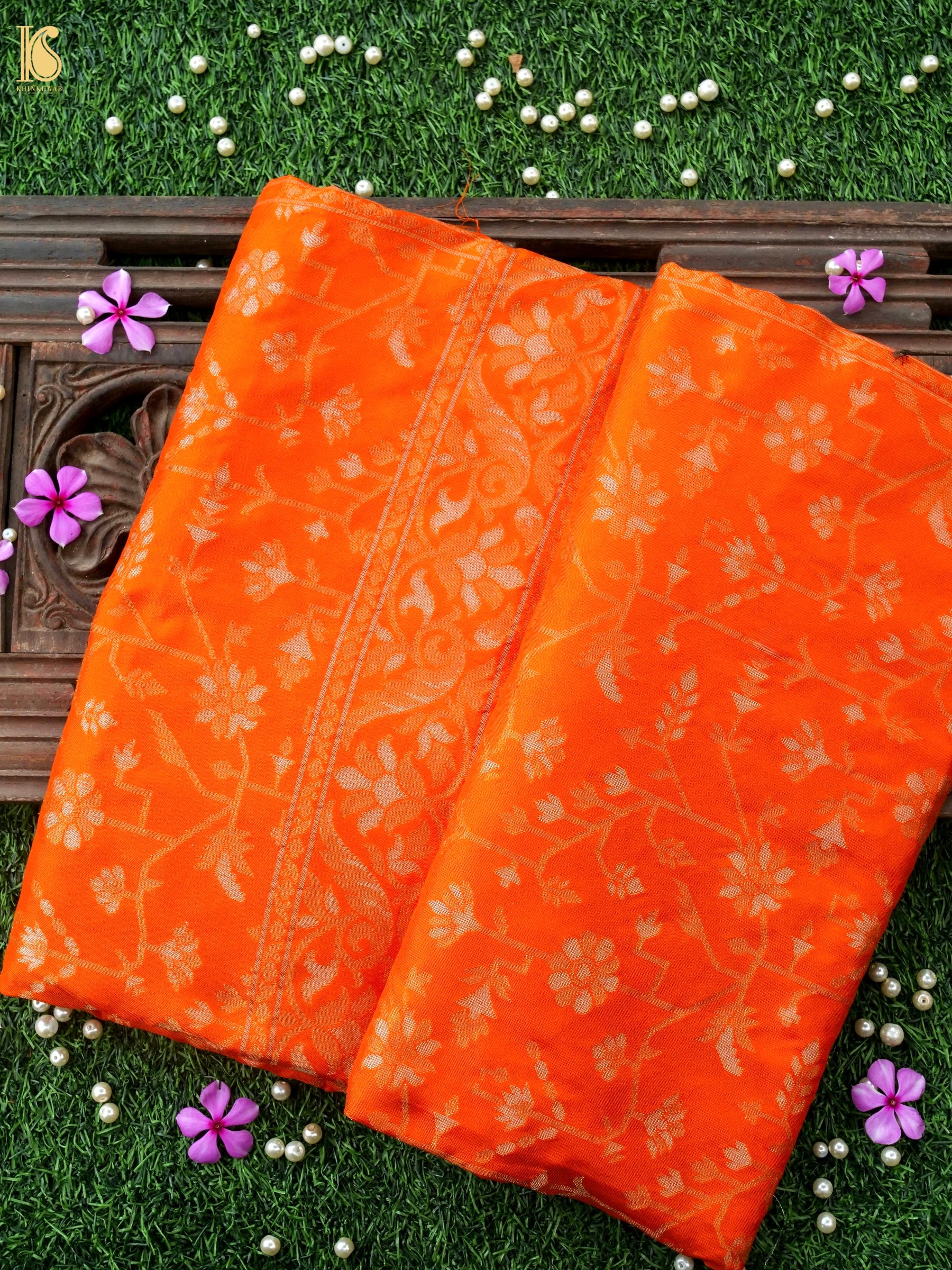 Banarasi Katan Silk Jamdani Saree in Tangerine Orange