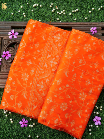 Banarasi Katan Silk Jamdani Saree in Tangerine Orange