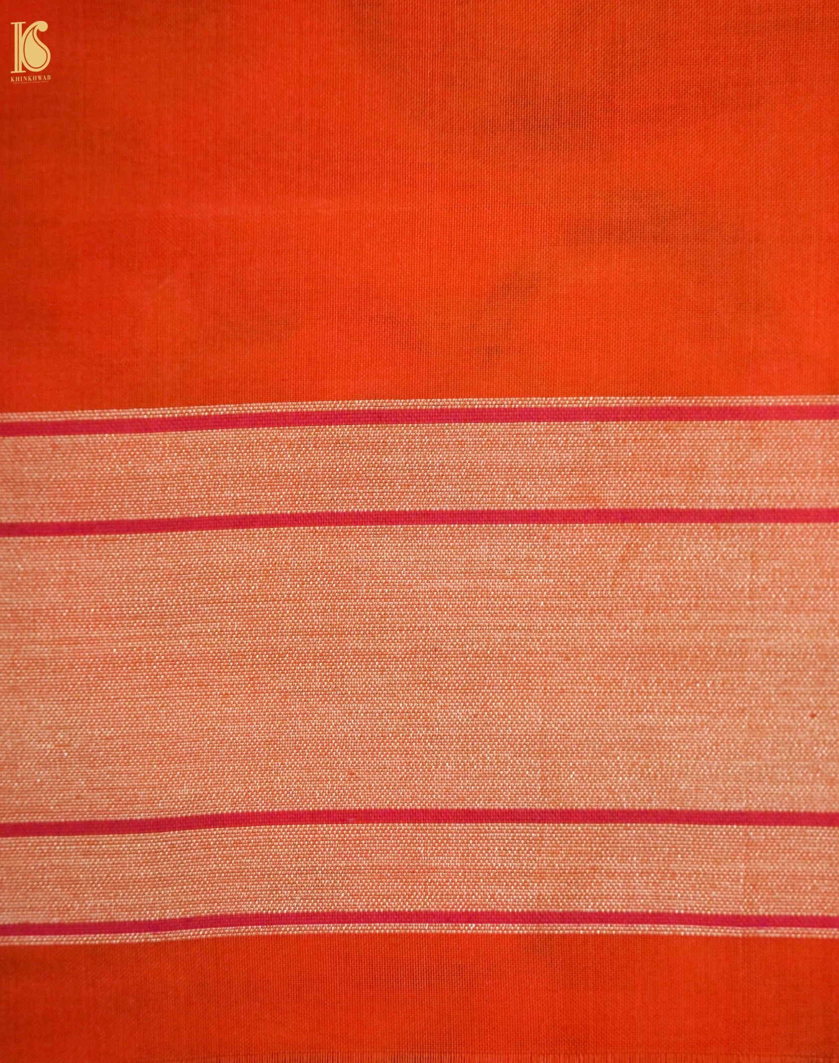Banarasi Kora Cotton Ektara Kadwa Jaal Handwoven Saree in Rust Orange