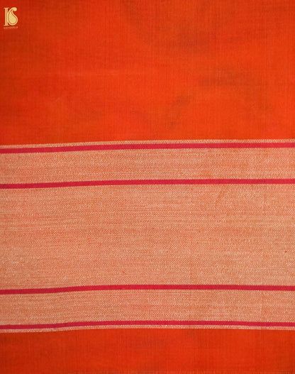 Banarasi Kora Cotton Ektara Kadwa Jaal Handwoven Saree in Rust Orange