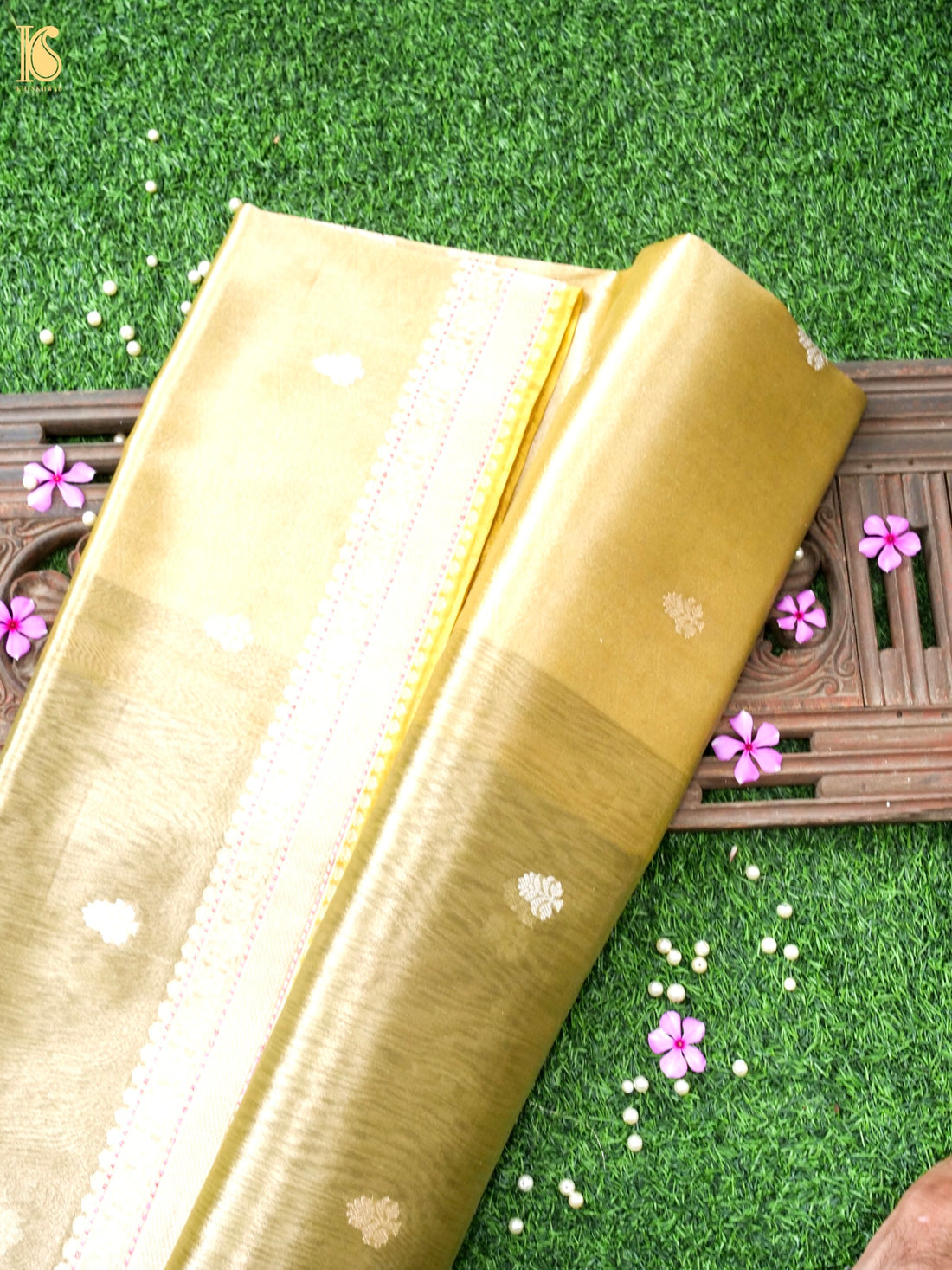 Handwoven Banarasi Tissue Silk Saree in Champagne Gold - Aab