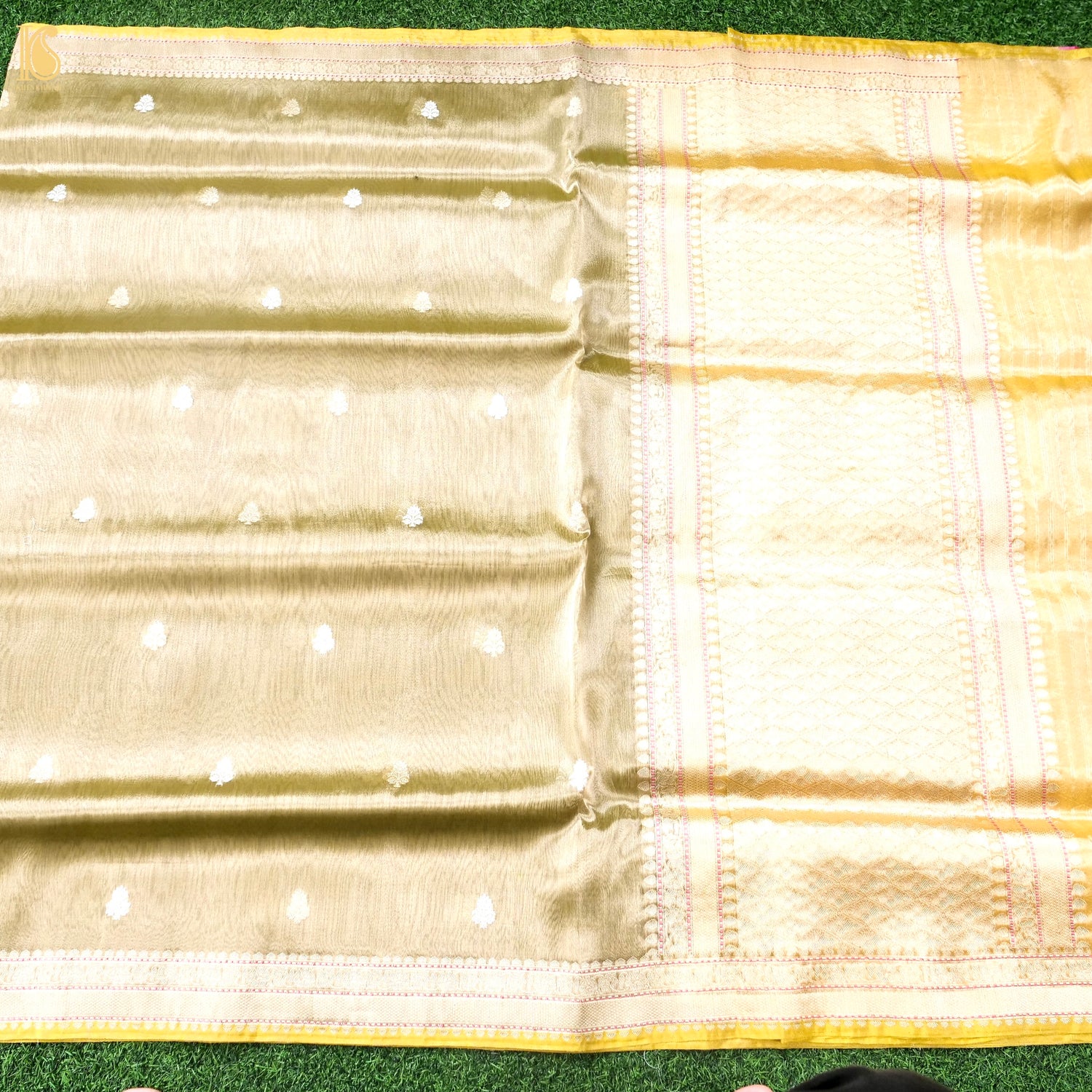 Handwoven Banarasi Tissue Silk Saree in Champagne Gold - Aab