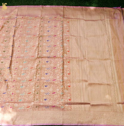 Handwoven Banarasi Katan Silk Shikargah Dupatta in Peach Gold