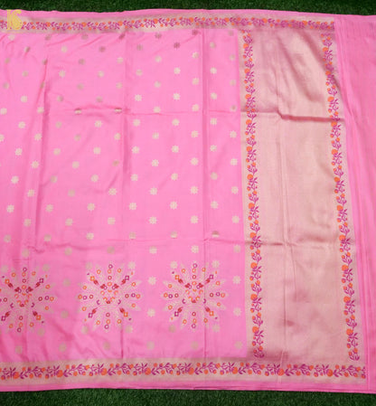Banarasi Katan Silk Ektara Meenakari Handwoven Saree in Rose Pink