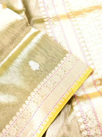 Handwoven Banarasi Tissue Silk Saree in Champagne Gold - Aab