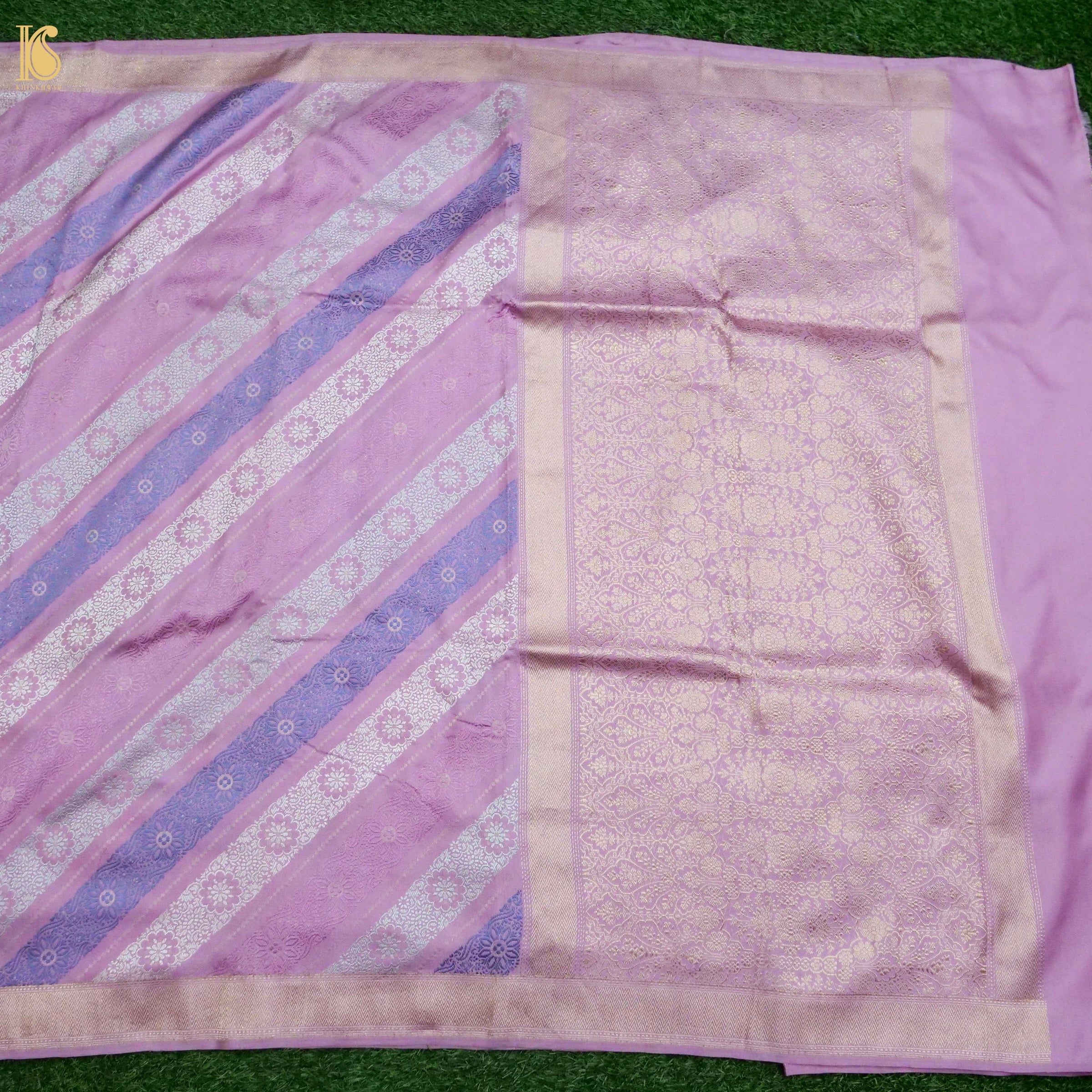 Banarasi Katan Silk Ektara Rangkat Jangla Handwoven Saree in Lilac Purple