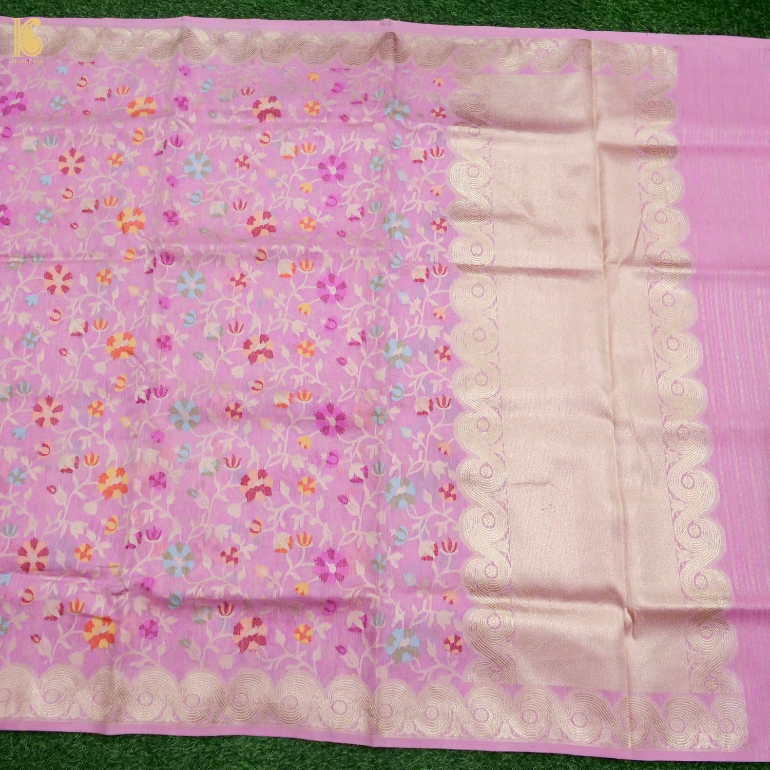 Banarasi Kora Silk Ektara Kadwa Meenakari Handwoven Saree in Rose Pink