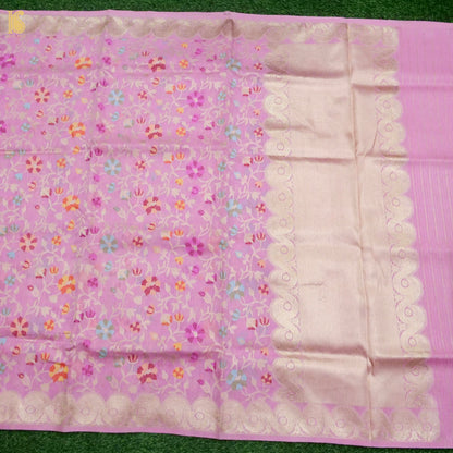 Banarasi Kora Silk Ektara Kadwa Meenakari Handwoven Saree in Rose Pink