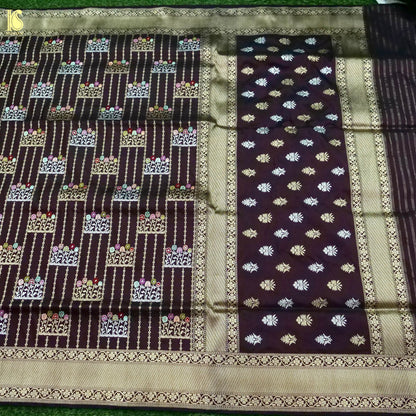 Banarasi Katan Silk Kadwa Booti Handwoven Saree in Deep Wine