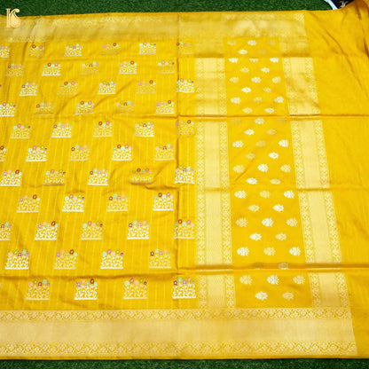 Banarasi Katan Silk Kadwa Jangla Handwoven Saree in Marigold Yellow