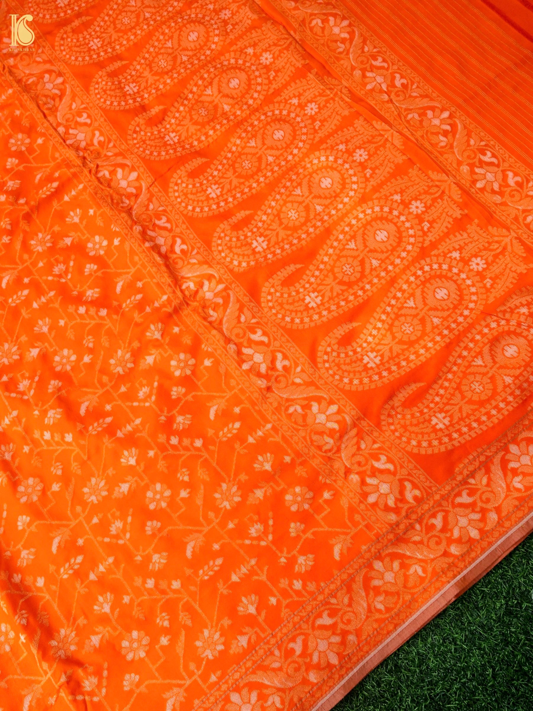 Banarasi Katan Silk Jamdani Saree in Tangerine Orange