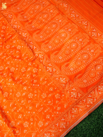 Banarasi Katan Silk Jamdani Saree in Tangerine Orange