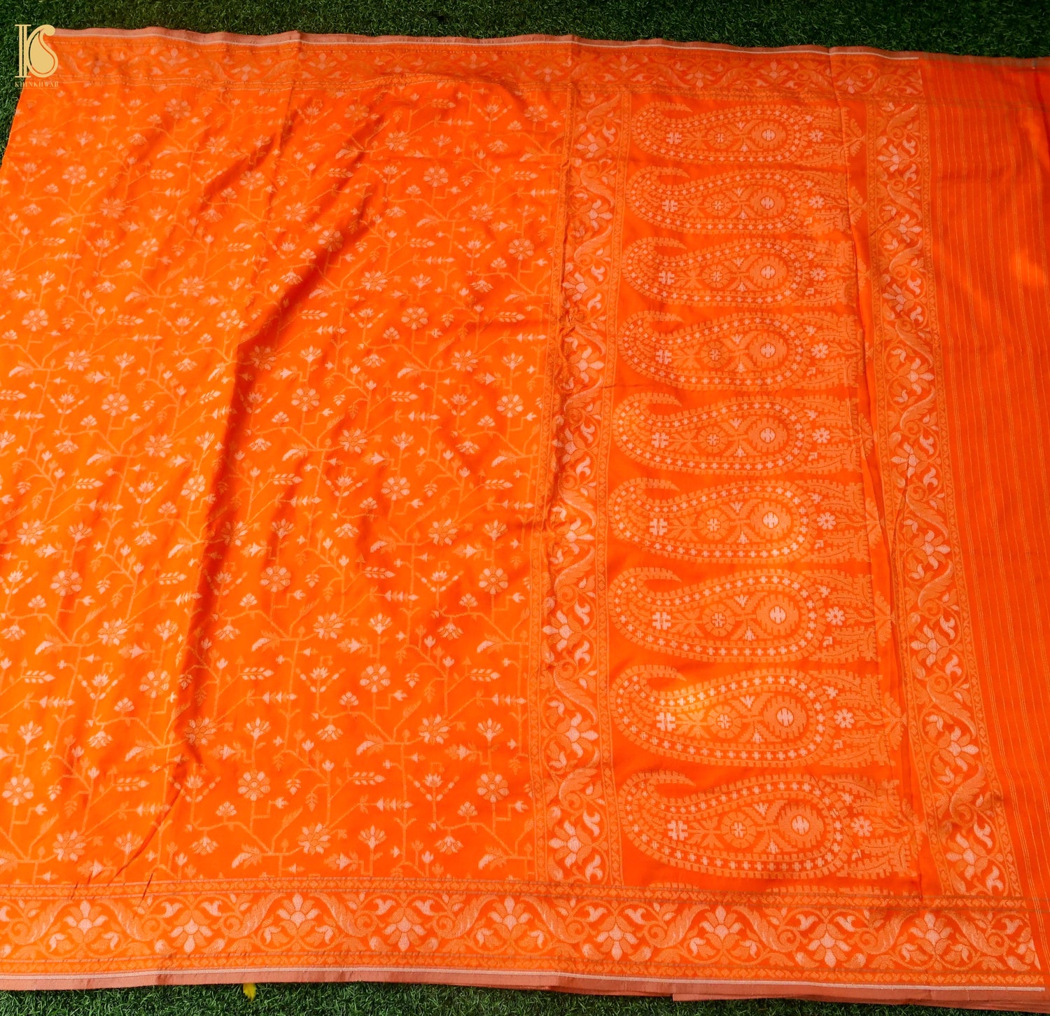 Banarasi Katan Silk Jamdani Saree in Tangerine Orange