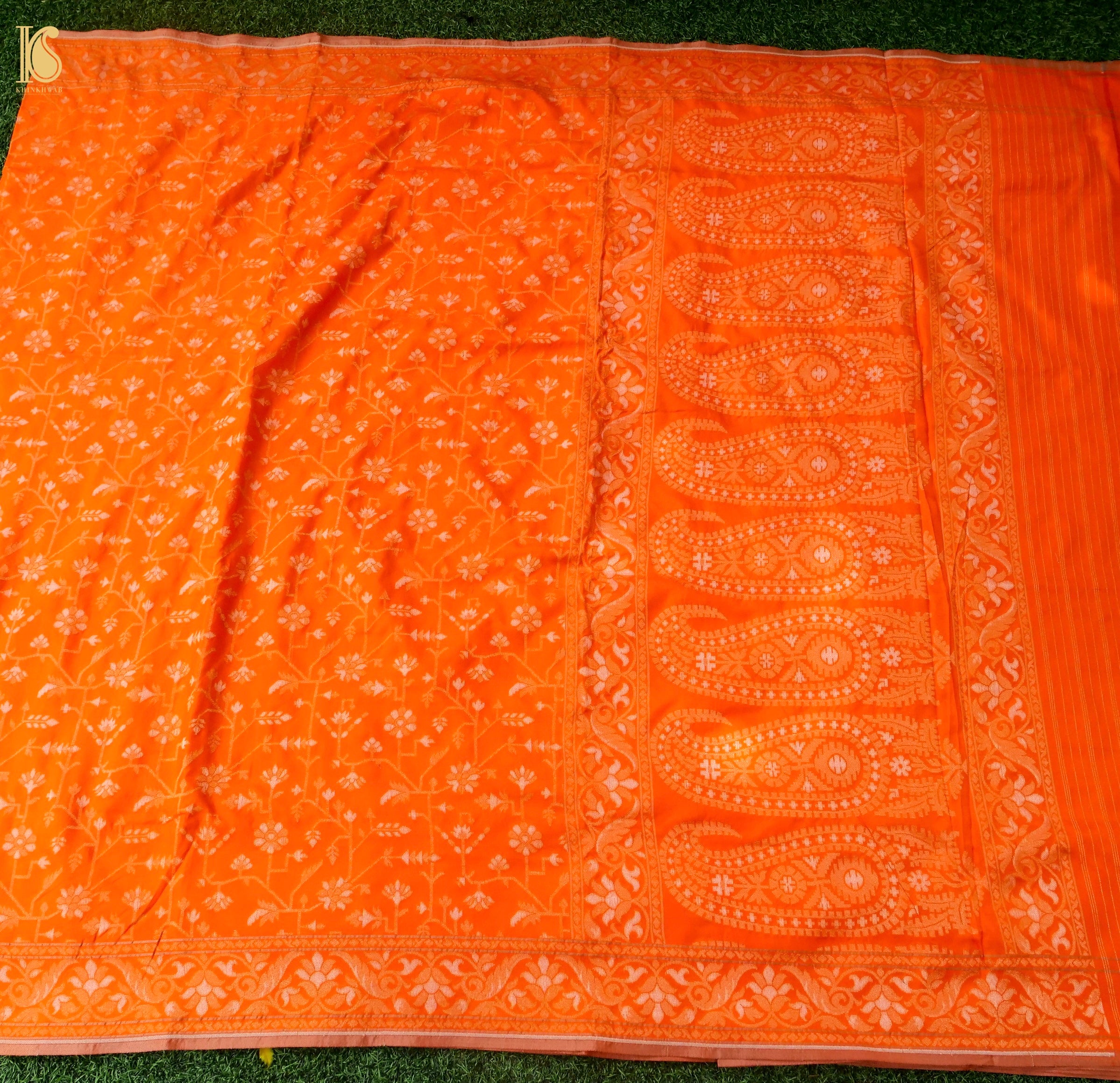 Banarasi Katan Silk Jamdani Saree in Tangerine Orange