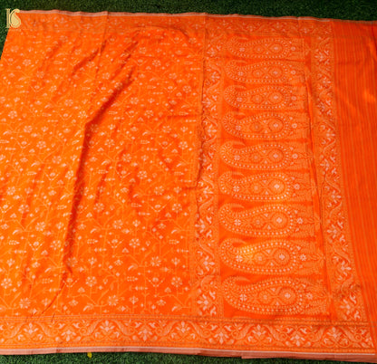 Banarasi Katan Silk Jamdani Saree in Tangerine Orange