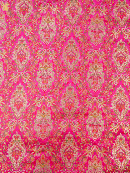 Khinkhwab Katan silk Banarasi Kinkhab brocade fabric in magenta with multicolour Meenakari detailing