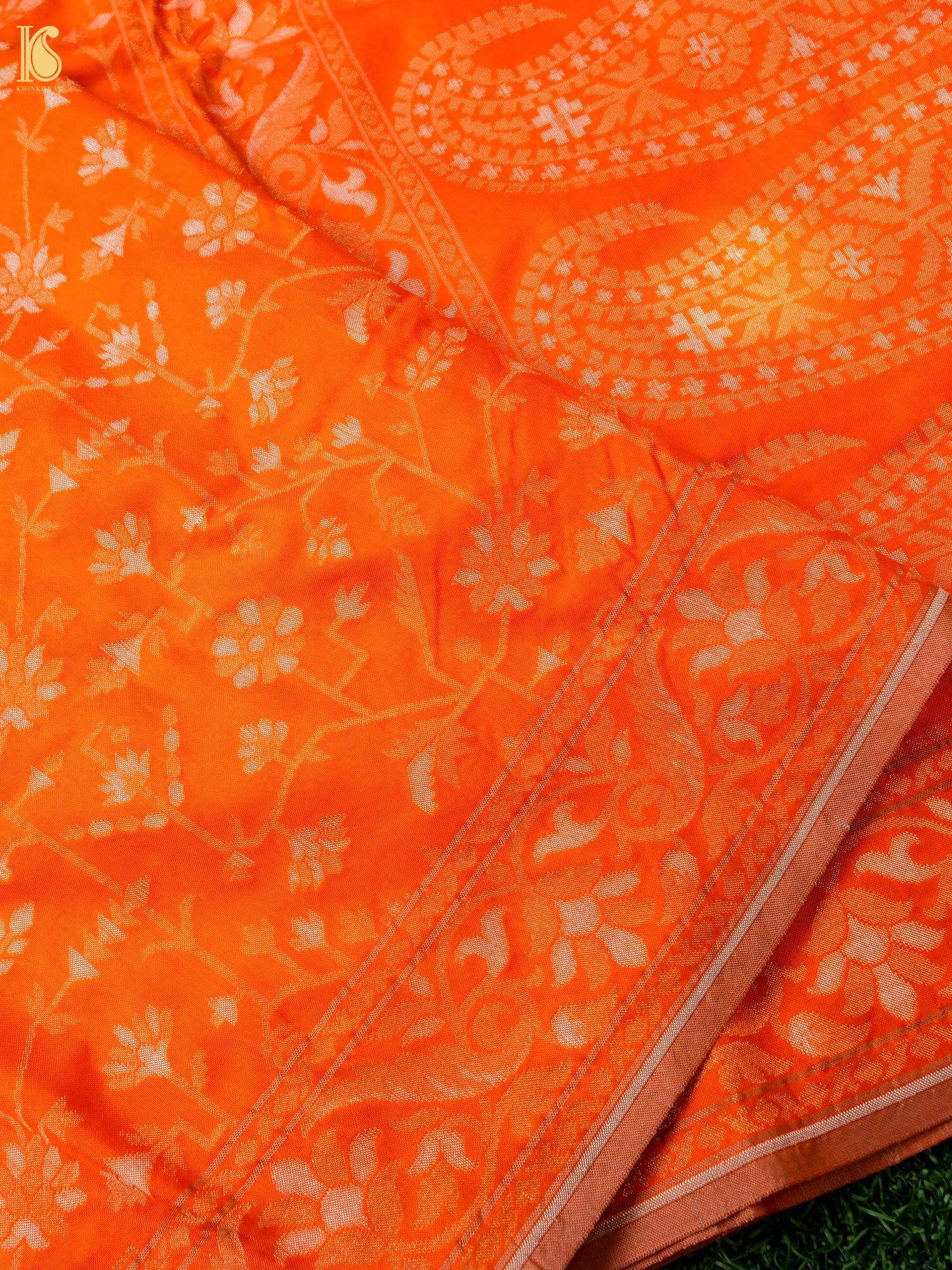 Banarasi Katan Silk Jamdani Saree in Tangerine Orange